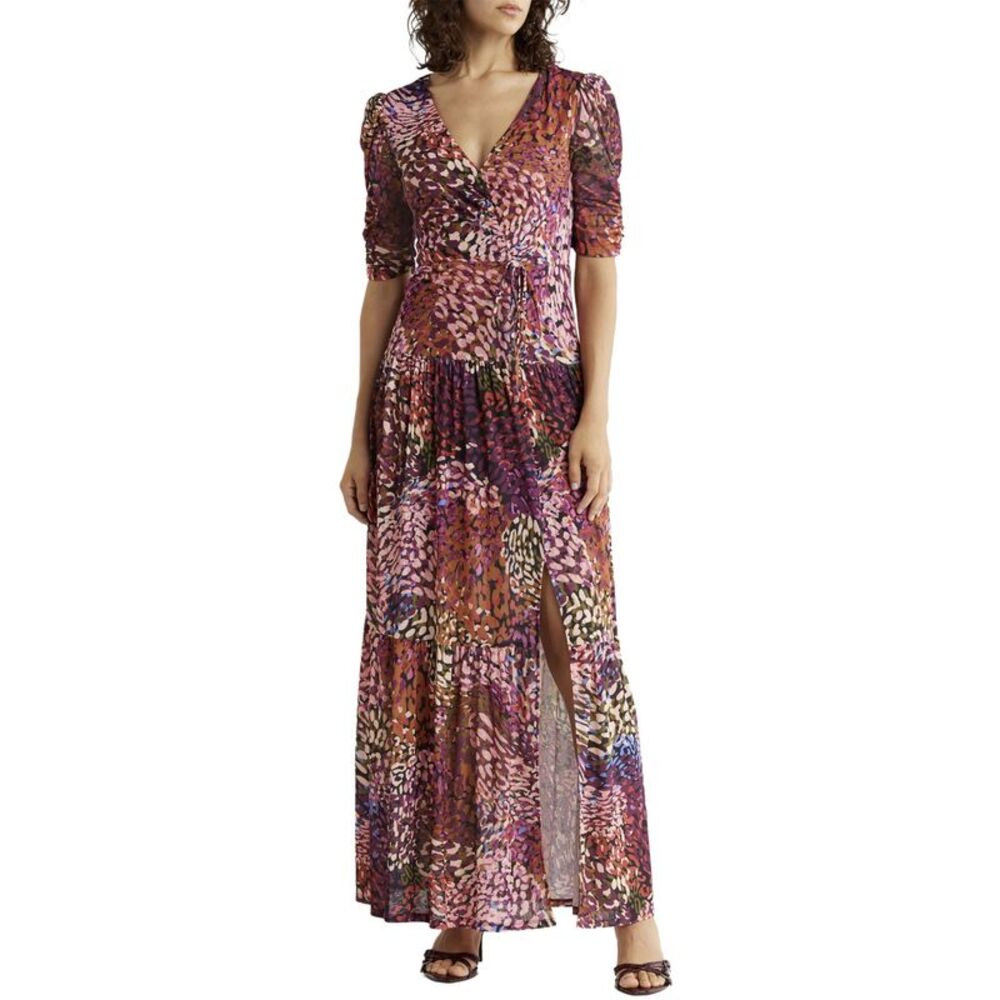 Vince Camuto Womens V-Neck Front-Shirred Maxi Dress 10 Purple - NWT